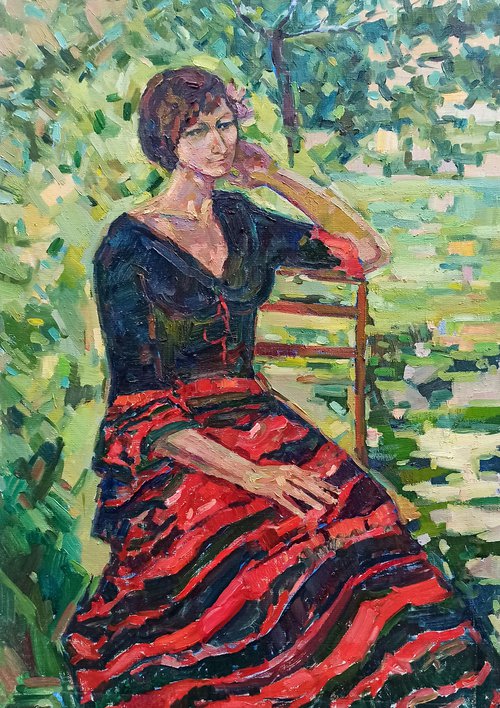 Portrait of a girl in the garden by Peter Tovpev