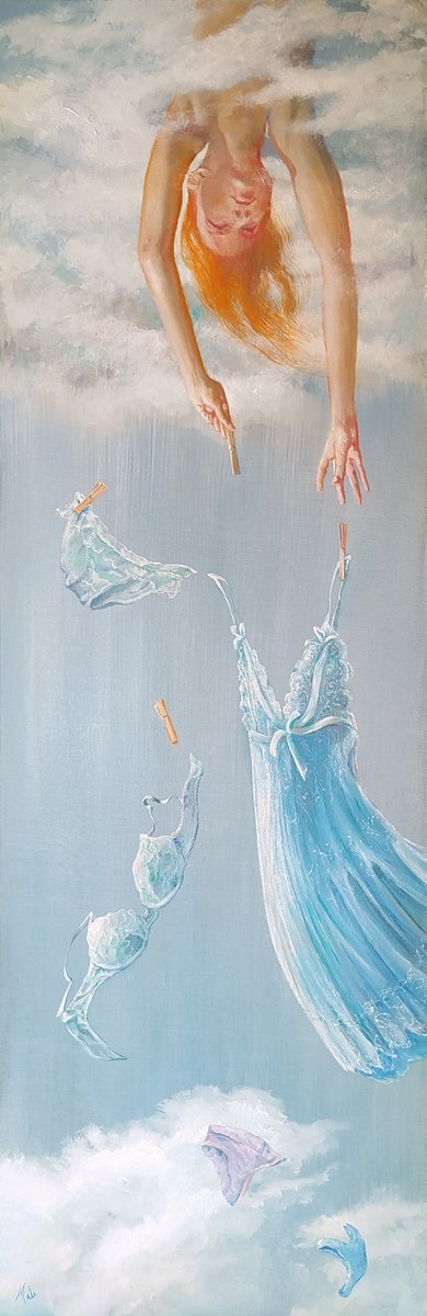 Surrealistic Portrait Oil Painting By Isabel Mahe, 16 X 47, Relief, Original Artwork