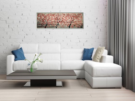 Three Sisters  acrylic abstract painting cherry blossoms nature painting framed canvas wall art