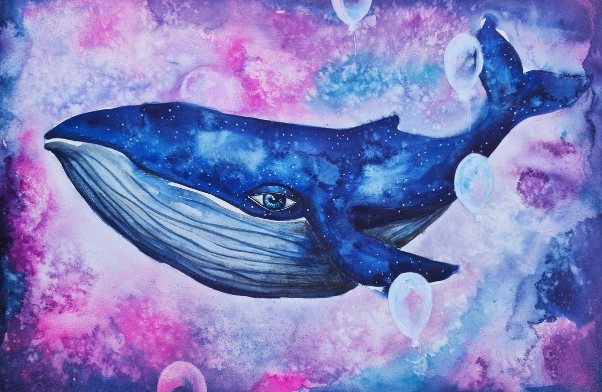 Surrealistic Animal Watercolour By Evgenia Smirnova, 22 X 15, The Eye Of The Universe, Original Artwork