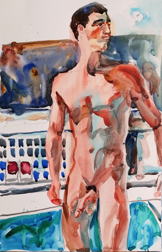 Male Nude by the Pool