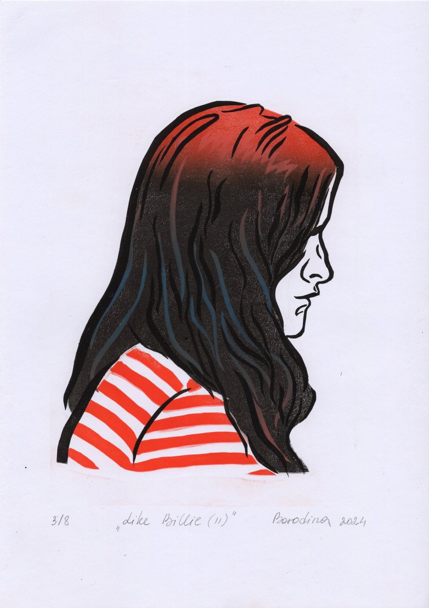 Graphic Portrait Linocut By Anastasia Borodina, 8 X 12, Like Billie Ii - Limited Edition Print, Original Artwork