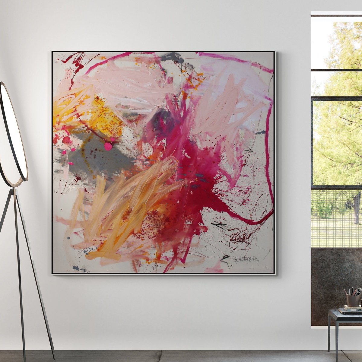 Expressive Abstract Painting By Daniela Schweinsberg, 63 X 63, Pink Is The New Black 2, Original Artwork