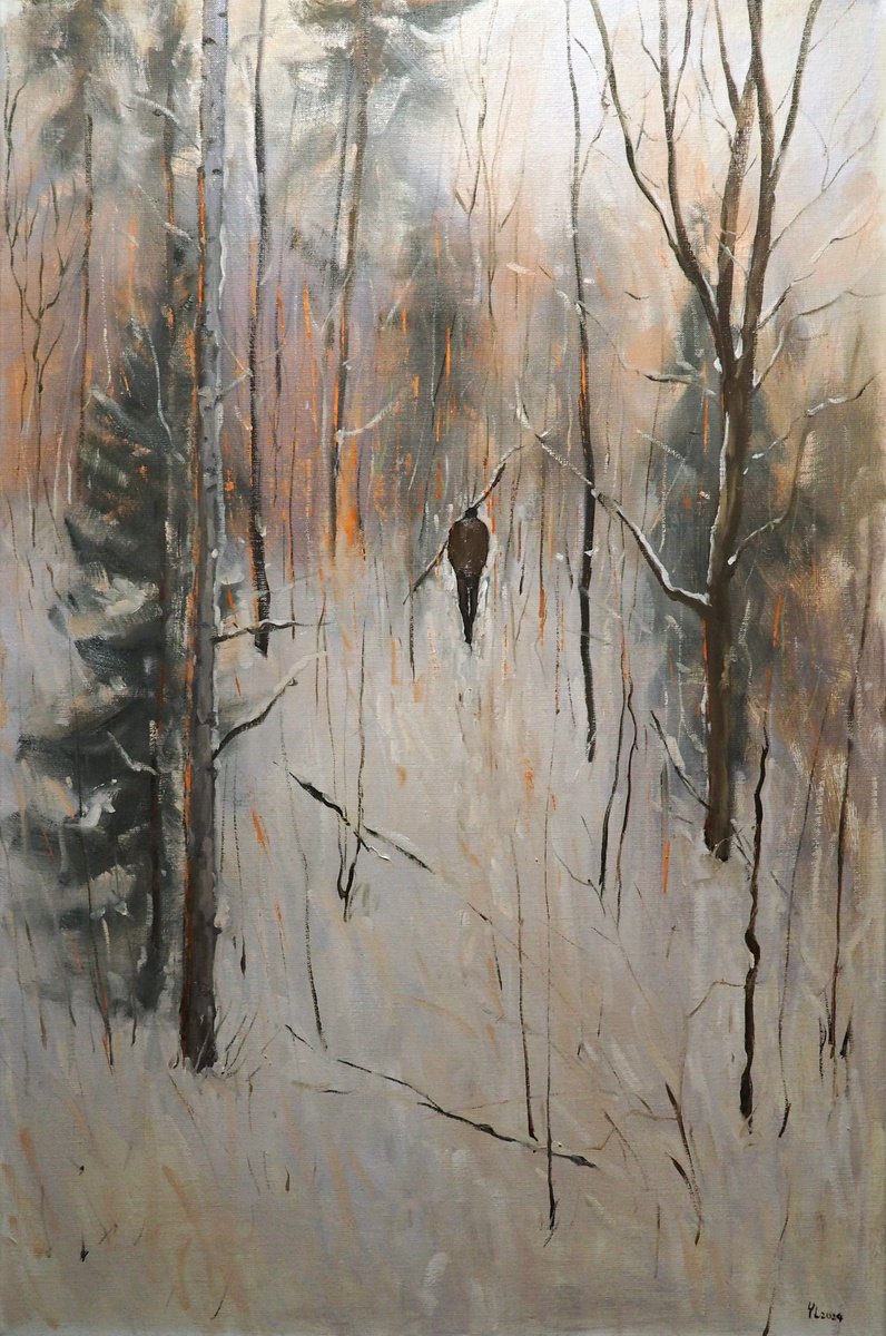 Impressionistic Landscape Oil Painting By Yuanyuan Liu, 24 X 35", Winter Landscape, Original Artwork