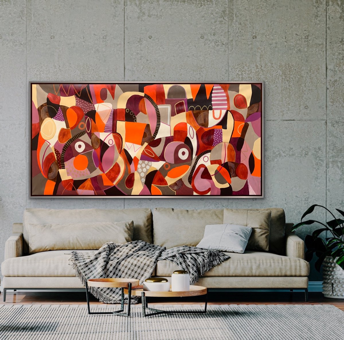 Organic Abstract Acrylic Painting By Rashna Hackett, 72 X 36", Renewal, Original Artwork