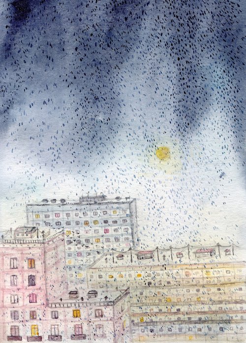 Rain over the city by Liliya Rodnikova