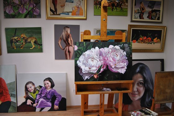 Peony painting, Hyperrealism art