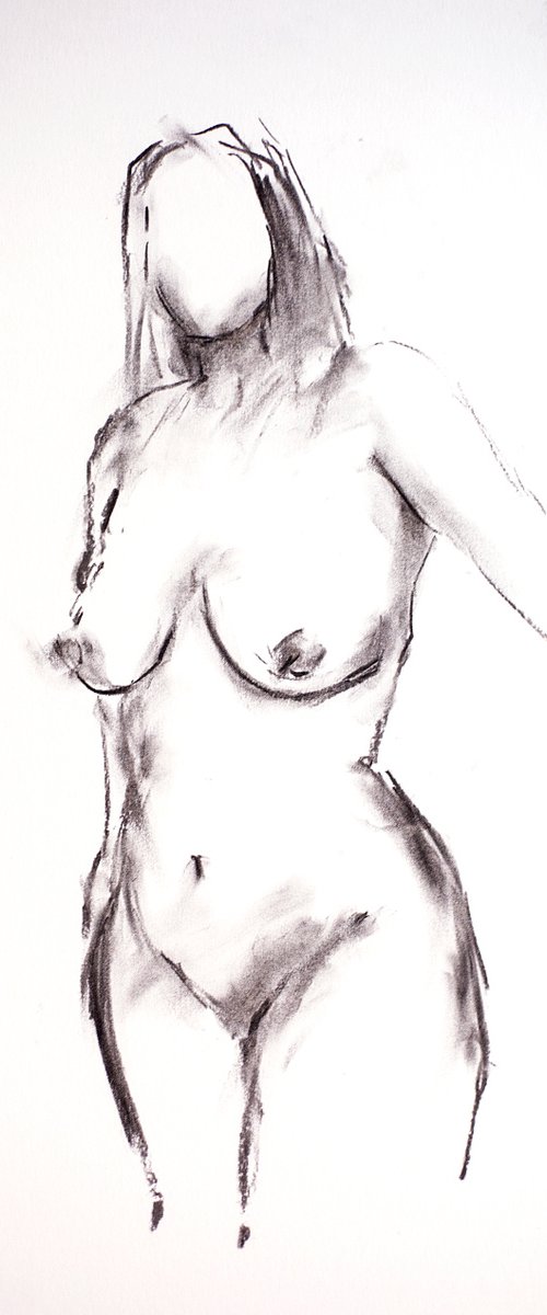 Nude in charcoal. 32. Black and white minimalistic female girl beauty body positive by Sasha Romm