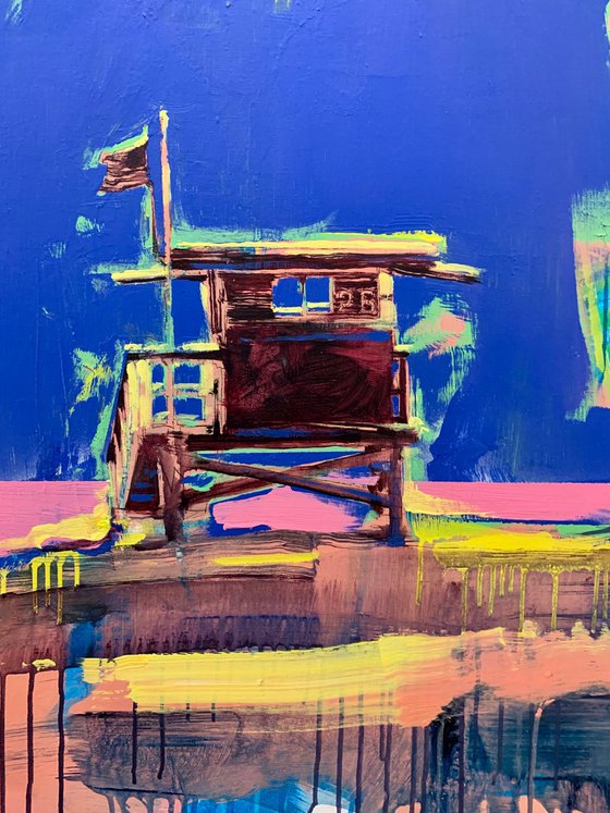 Big painting - "Blue sky in Miami" - Bright painting - Pop Art - Urban - Palms - California - Sunset - Blue&Pink