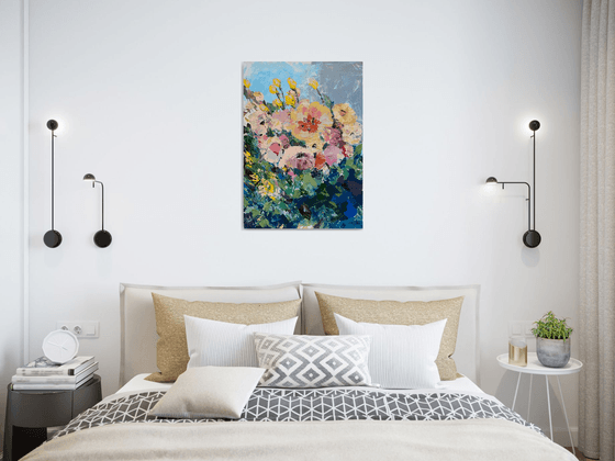 SPRING MEADOW - original floral painting on canvas, wall decor, impasto painting, gift idea