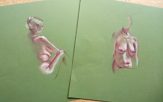 Georgie - female nude - side view - green background