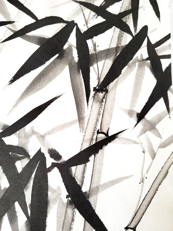 The shadowy depths of a forest  - Bamboo series No. 2114 - Oriental Chinese Ink Painting