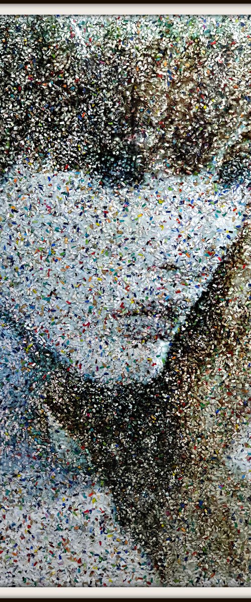 Mannequins - 03 - (n.507) - Acrylic painting on shredded paper on wood by Alessio Mazzarulli