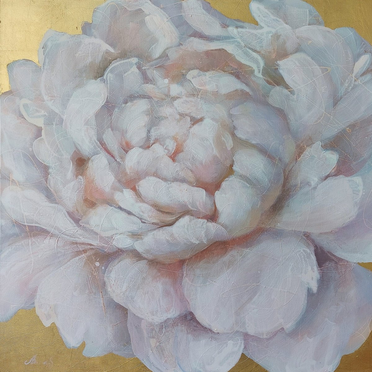 Expressive Botanical Acrylic Painting By Anna Silabrama, 39 X 39, - ?Serenity - ?, Original Artwork