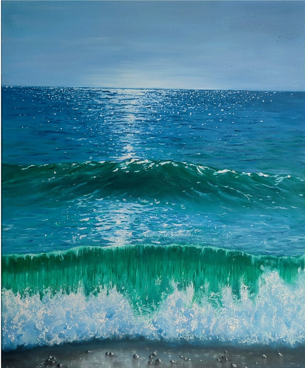 Photorealistic Landscape Oil Painting By Artem _Ar.ko, 20 X 24, Evening On The Beach, Original Artwork