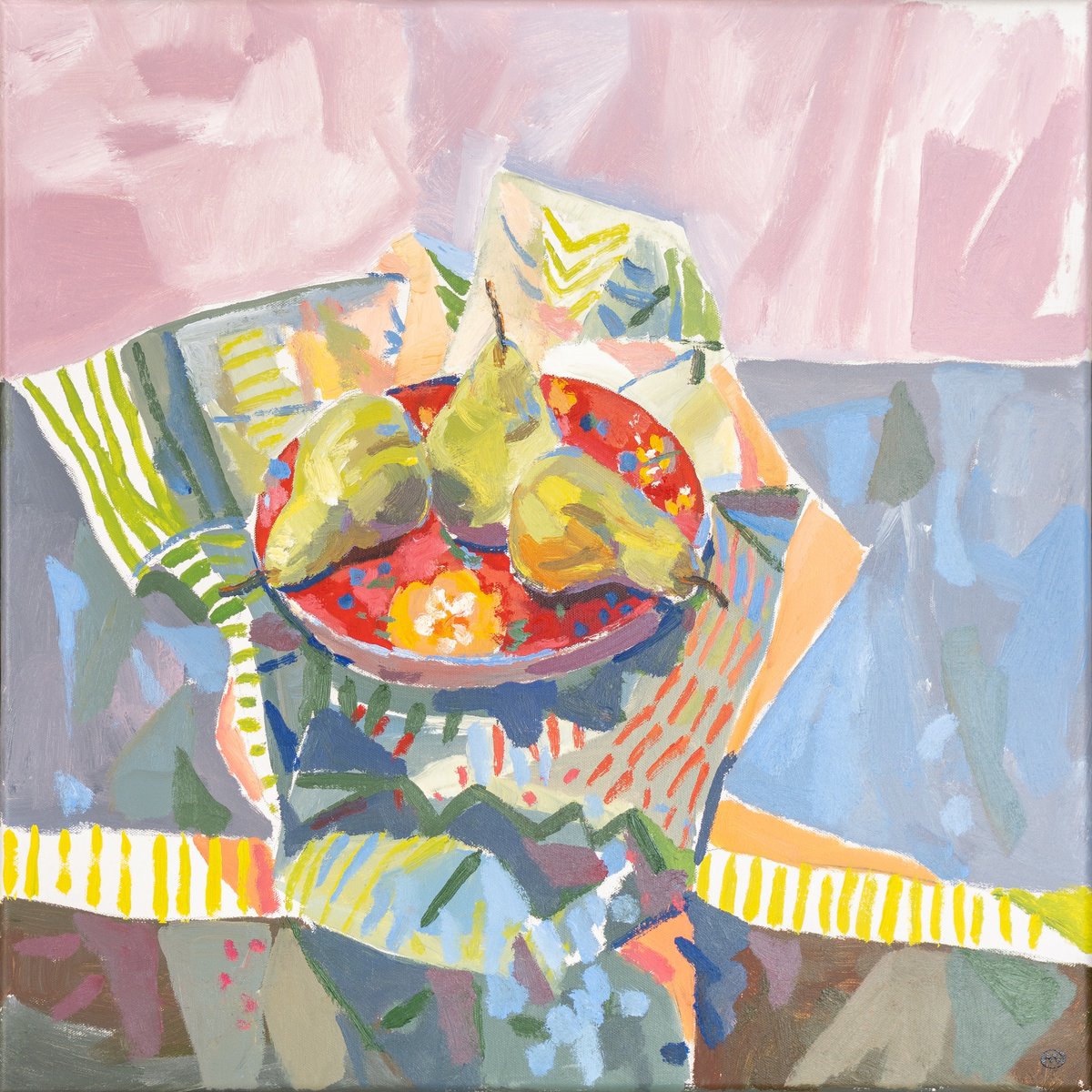 Organic Still Life Acrylic Painting By Joseph Villanueva, 24 X 24", The Pear Arrangement (Av Art), Original Artwork