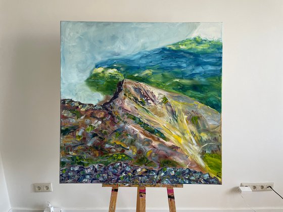 Large Original Oil Painting, Mountain Wall Art, Abstract Landscape Canvas Art, Slovak Nature Artwork