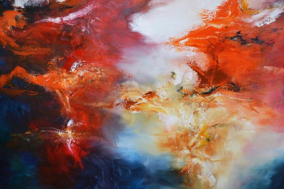 Solar flares II - 60"x60" square red and blue abstract painting