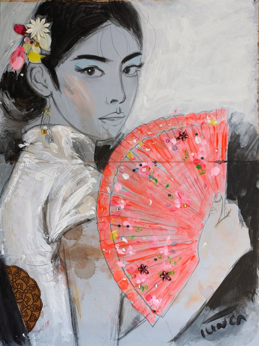 Impressionistic Portrait Pencil Drawing By Catalin Ilinca, 12 X 16, Moon Phase (L