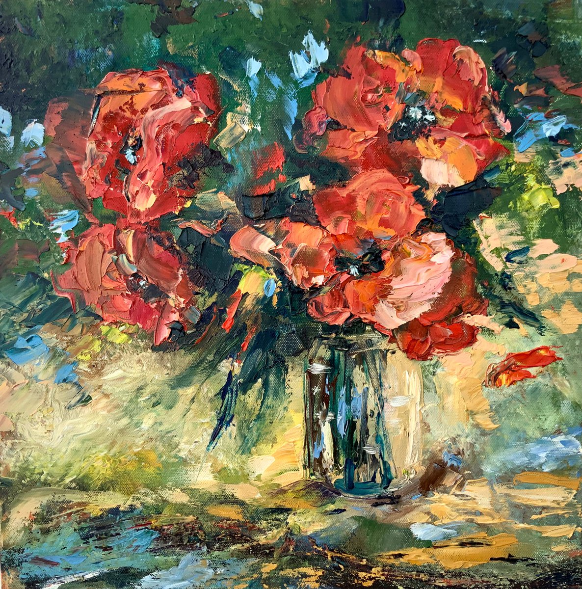 Impressionistic Botanical Oil Painting By Alexandra Jagoda (Ovcharenko), 16 X 16, A Symphony Of Petals, Original Artwork