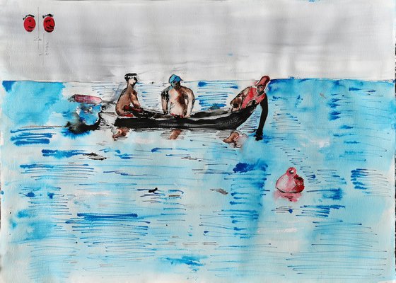 Three men in a boat