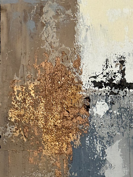 Golden Structure Field. Grey Beige Textured