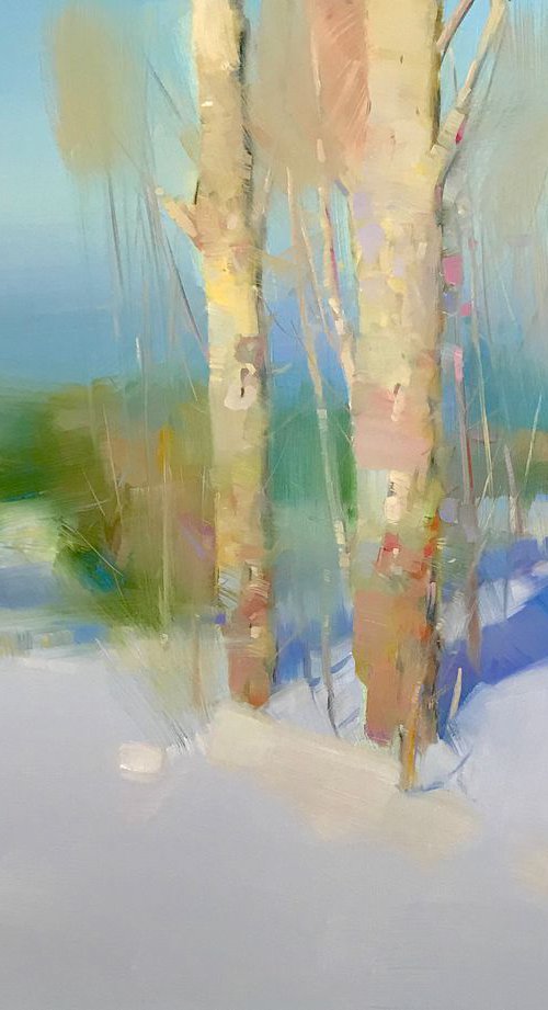 Birches at Winter, Landscape oil painting, Handmade artwork, by Vahe Yeremyan