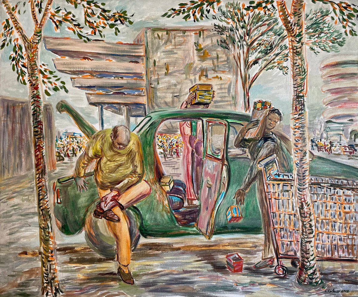 Illustrative Portrait Oil Painting By Frank Creber, 34 X 28, Shopping Trip, Original Artwork