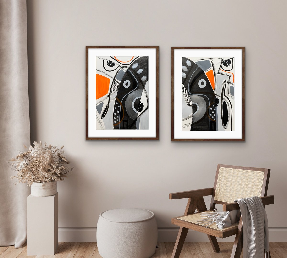 Organic Abstract Acrylic Painting By Rashna Hackett, 20 X 27", Bee Flight (Diptych), Original Artwork