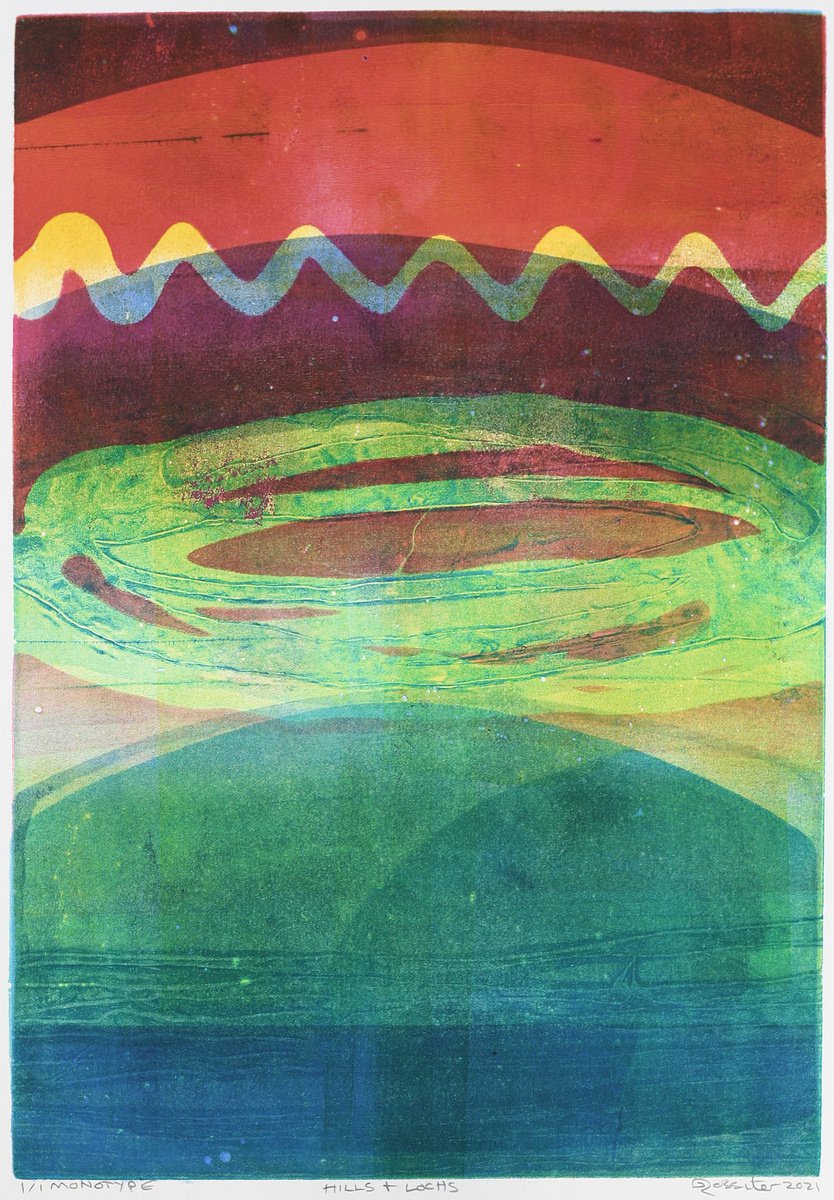 Hills & Lochs - Unmounted Signed Monotype by Dawn Rossiter