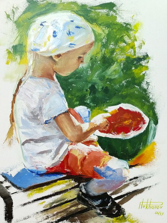 Taste of summer - portrait of a girl with watermelon