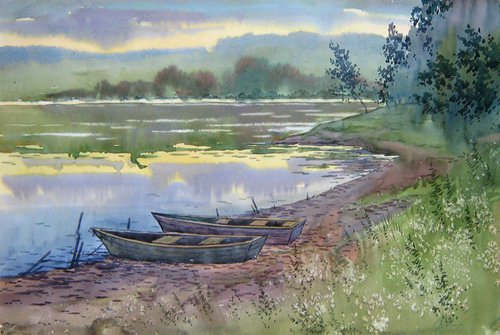 Landscape with boats by Valeriy Savenets-1