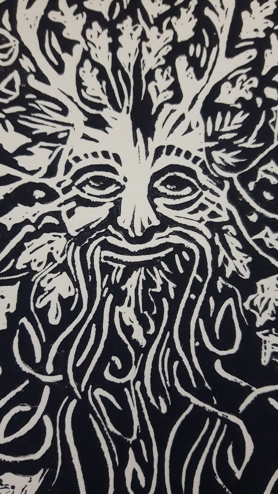 Green Man - Original Lino Print