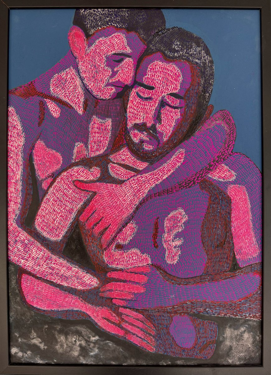 Surrealistic Portrait Acrylic Painting By Stefano Pallara, 20 X 28", Aver Cura N.8, Original Artwork