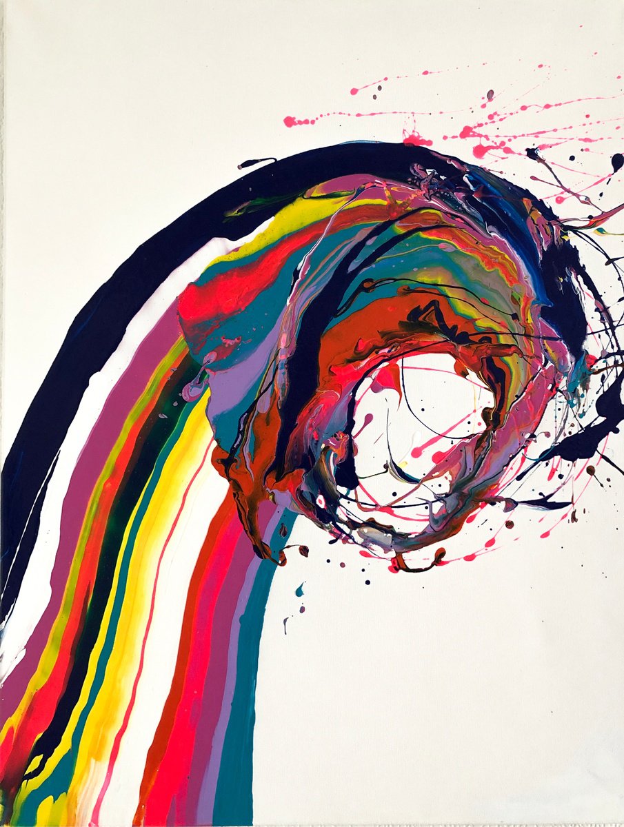 Organic Abstract Acrylic Painting By Viacheslav Zaykin, 29 X 39", Rainbow Wave., Original Artwork