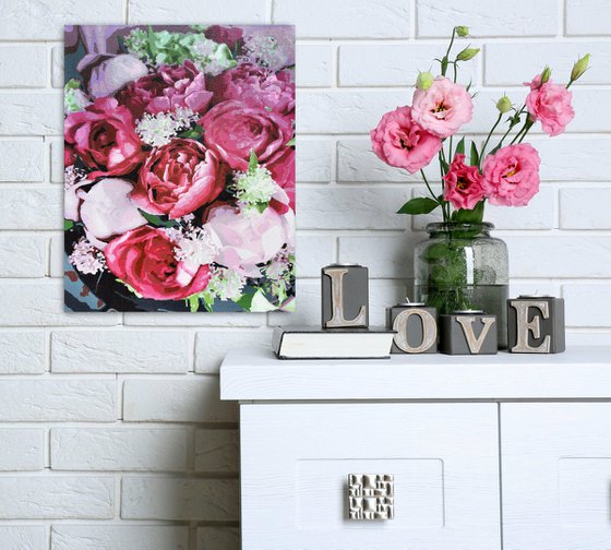 Burgundy and pink peonies
