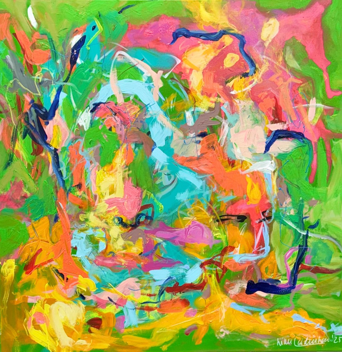 Abstract Acrylic Painting By Nicole Leidenfrost, 39 X 39", Two Faces, Original Artwork