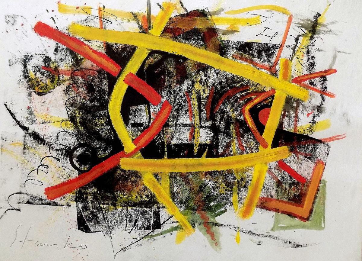 Abstract Acrylic Painting By Stanislav Bojankov, 39 X 28", Abstract-Iii, Original Artwork