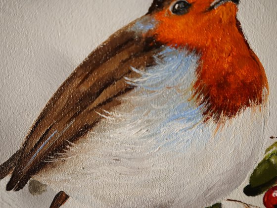 Winter Robin with Holly Berries, Christmas
