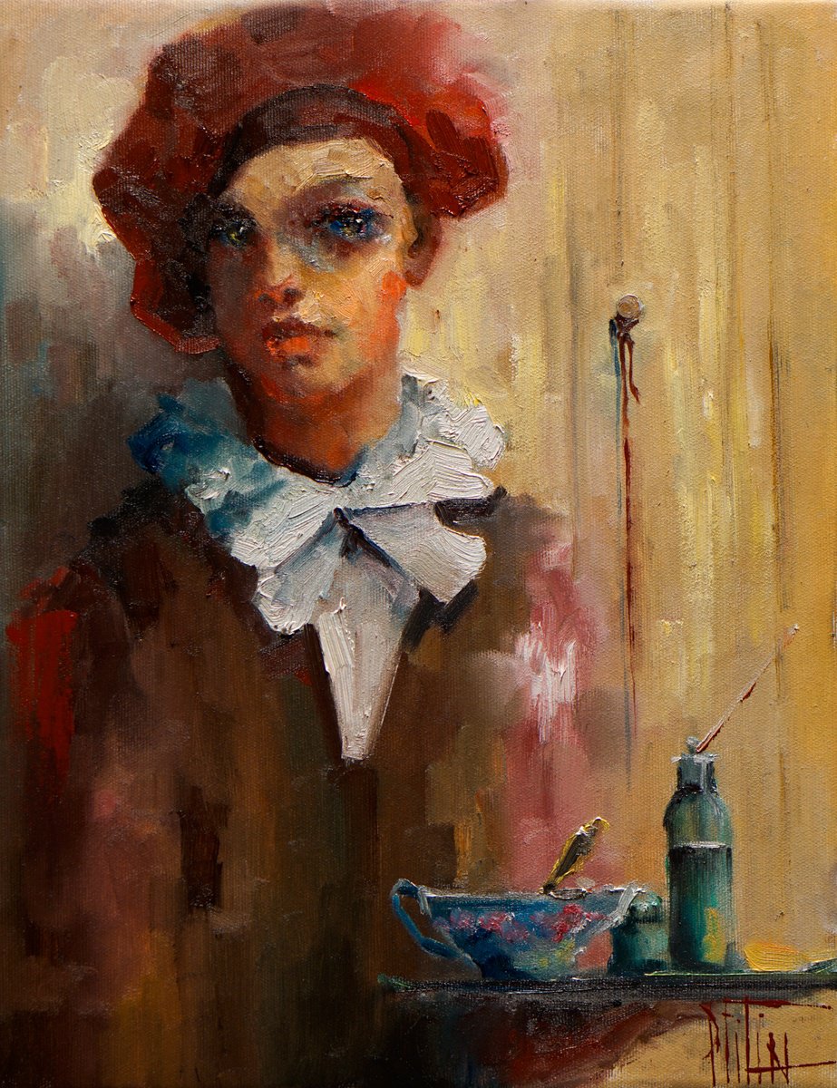 Impressionistic Portrait Oil Painting By Pavel Filin, 14 X 18", Cocoa, Original Artwork