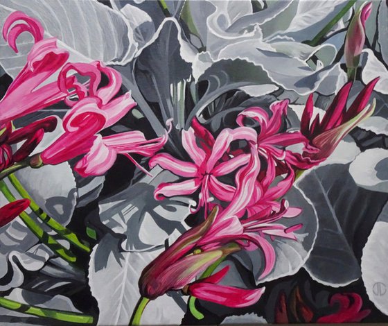 Floral Painting Nerines a And Senecio