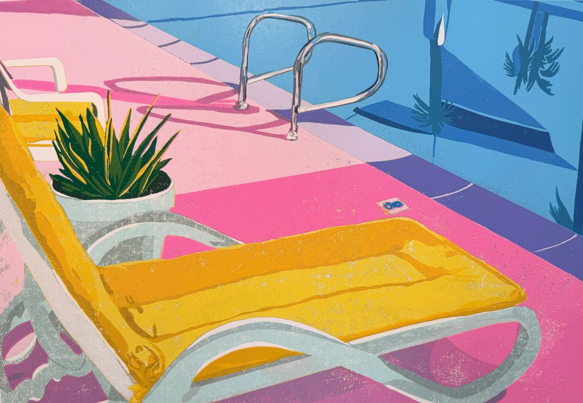 Impressionistic Linocut , Dreaming Of Holidays By Kirstie Dedman, 26 X 19, Artwork For Sale On Artfinder