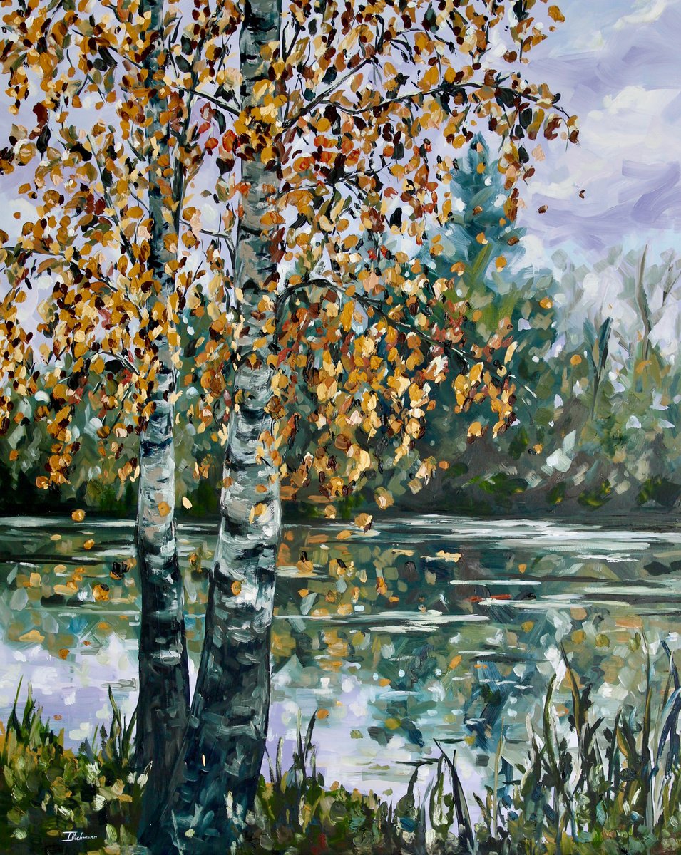 Impressionistic Landscape Oil Painting By Liza Illichmann, 31 X 39", Autumn
