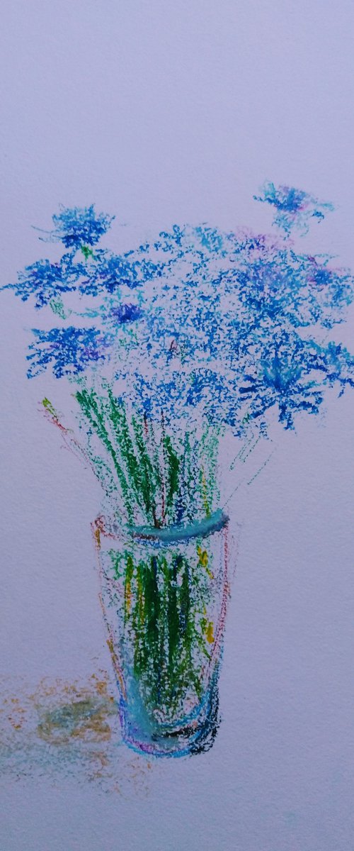 Cornflowers. Pastel drawing on paper. by Elena Klyan