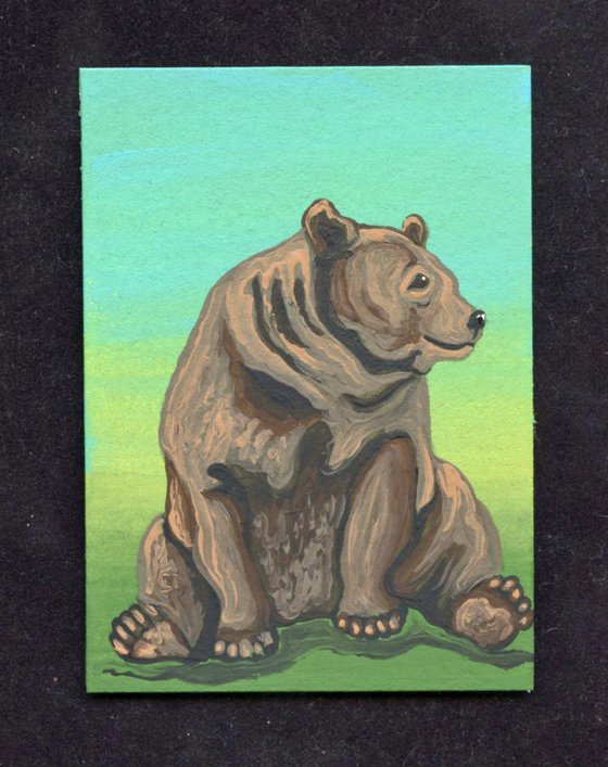 ACEO ATC Original Miniature Painting Brown Bear Wildlife Art-Carla Smale