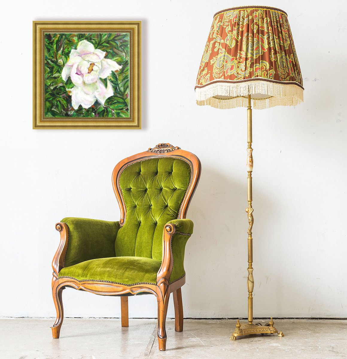 Impressionistic Botanical Oil Painting By Katia Ricci, 12 X 12", Blooming Flower, Original Artwork