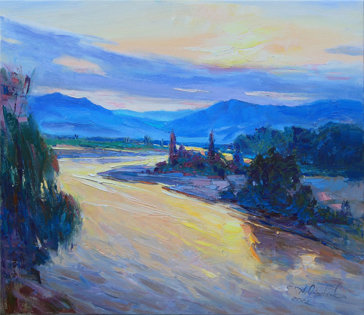 Sunrise by the river by Alisa Onipchenko-Cherniakovska