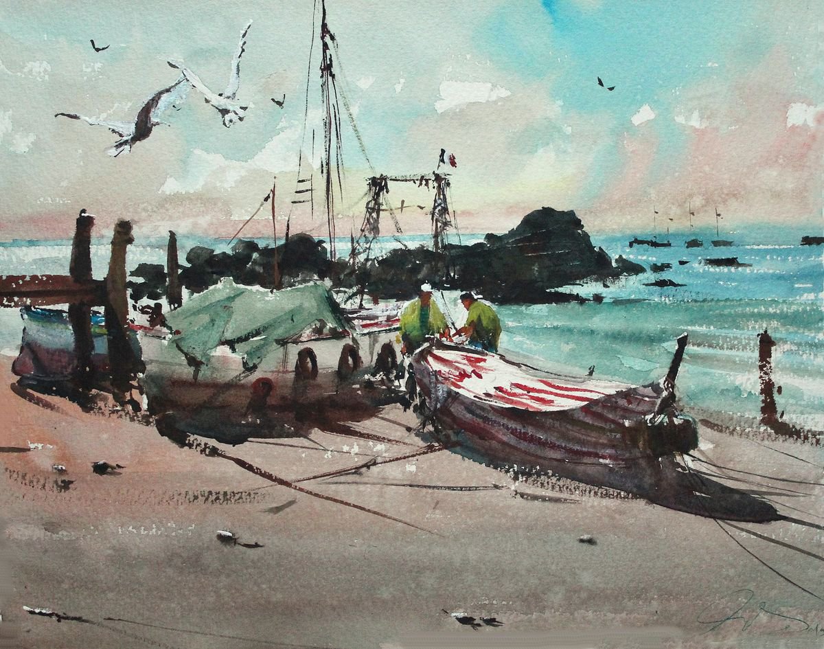 Impressionistic Landscape Watercolour By Maximo Damico, 15 X 11", Preparing For Winter, Original Artwork