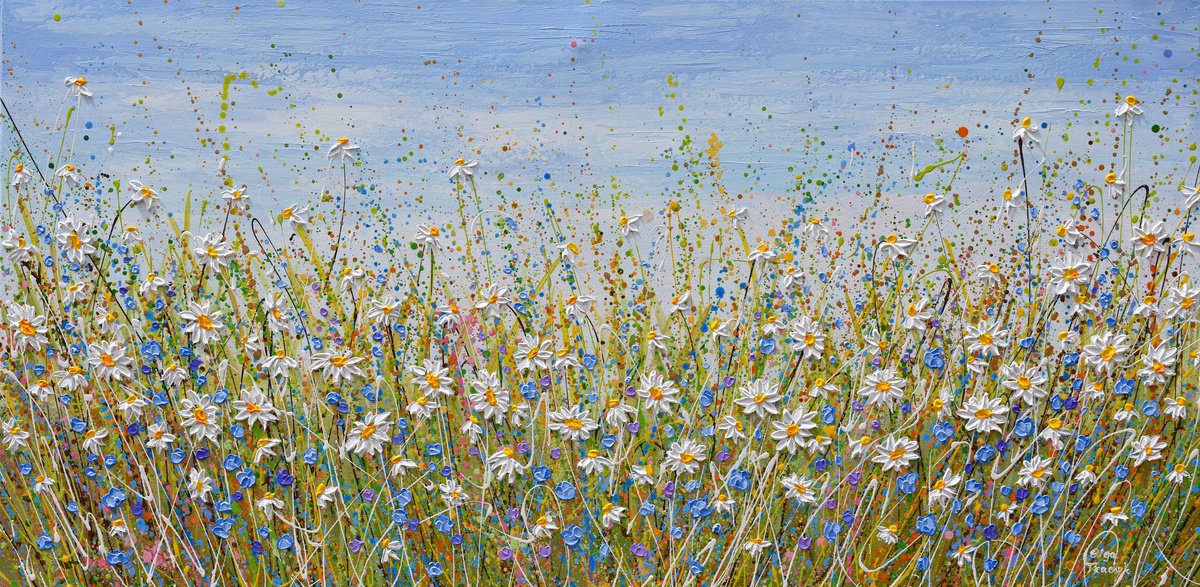 Daisies in July - wildflower meadow painting by Olga Tkachyk