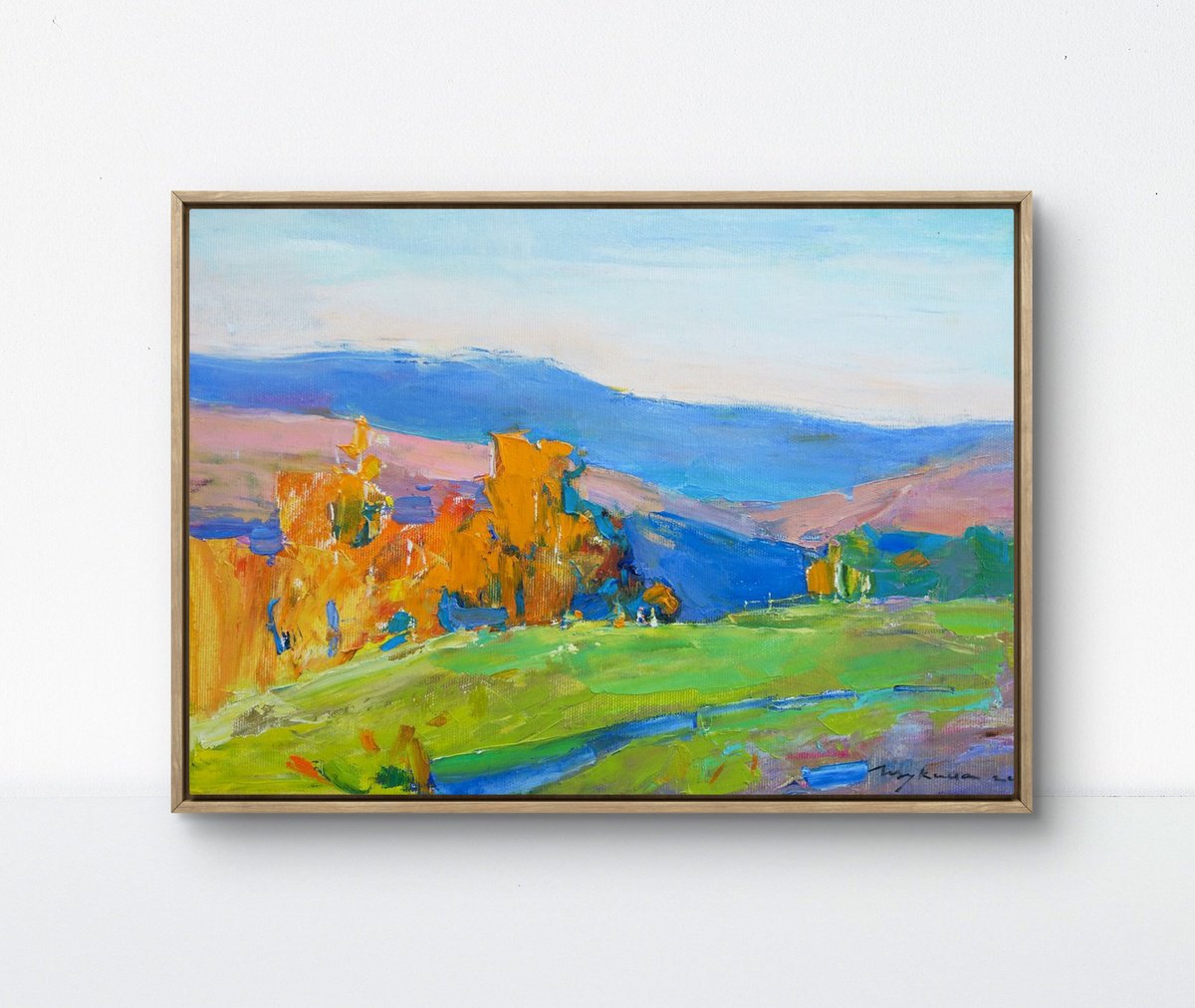 Impressionistic Landscape Oil Painting By Helen Shukina, 14 X 10, Warm Days Mountain Landscape, Original Artwork